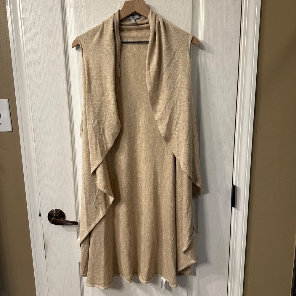 Nordstrom | Heathered Oatmeal Tan Sleeveless Long Duster Cardigan Vest OS Layer